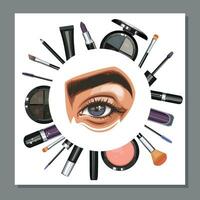 bunt Damen Augen mit bilden. Auge bilden Nahaufnahme. Schönheit Salon Sozial Medien Design Layout Vorlage. Schönheit Salon Banner Vorlage. handgemalt Vektor Illustration weiblich Augen Satz.