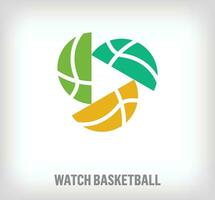 kreativ Basketball Ball und abspielen Zeichen Logo. einzigartig Farbe Übergänge. Technologie und Unterhaltung Kanal Logo Vorlage. Vektor