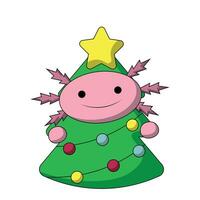 süß Axolotl im Kostüm Weihnachten Baum im Farbe vektor