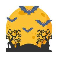 måne, fladdermus flyga, träd med gravsten illustration vektor