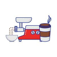 Schleifer Kaffee, Schüssel mit Tasse Kaffee trinken Illustration vektor