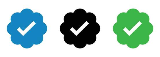 verifiziert Sozial Medien Abzeichen Symbole einstellen - - Symbole zum Authentizität und Vertrauen vektor
