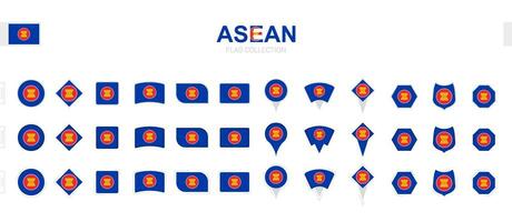 stor samling av asean flaggor av olika former och effekter. vektor