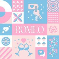 Valentinstag Romeo nahtlos Muster im skandinavisch Stil Postkarte mit retro sauber Konzept Design vektor