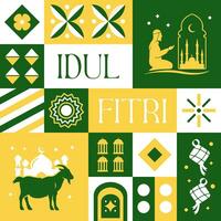 eid Mubarak nahtlos Muster im skandinavisch Stil Postkarte mit retro sauber Konzept Design vektor