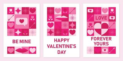 einstellen von Gruß Karten mit geometrisch drucken zum Valentinstag Tag. Vektor Illustration