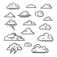 Gekritzelsatz Wolken, Vektorillustration. vektor