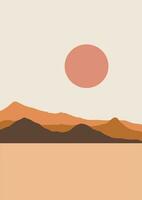 abstrakt zeitgenössisch ästhetisch Hintergründe Landschaften einstellen mit Sonnenaufgang, Sonnenuntergang, Nacht. Boho Mauer Dekor. Mitte Jahrhundert modern minimalistisch Kunst drucken. eben Design. abstrakt Berg Landschaft Hintergrund vektor