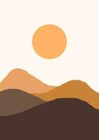 abstrakt zeitgenössisch ästhetisch Hintergründe Landschaften einstellen mit Sonnenaufgang, Sonnenuntergang, Nacht. Boho Mauer Dekor. Mitte Jahrhundert modern minimalistisch Kunst drucken. eben Design. abstrakt Berg Landschaft Hintergrund vektor