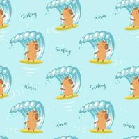 capybara surfare på surfa styrelse. komisk stil vektor illustration.