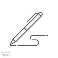 Stift, schreiben Symbol. einfach Gliederung Stil. Unterschrift Stift, Papier, Tinte, Zeichen, Bleistift, Werkzeug, Bildung Konzept. dünn Linie Symbol. Vektor Illustration isoliert. editierbar Schlaganfall.