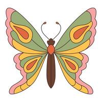 häftig fjäril. hippie 60s 70s retro stil. gul, rosa grön färger. vektor