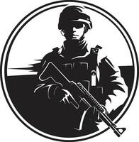 Defensive Tapferkeit schwarz Logo Symbol von ein Soldat Kampf Bereitschaft Vektor bewaffnet Kräfte Emblem