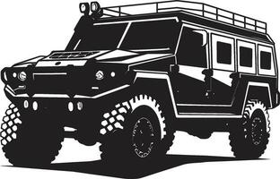 taktisch Transport schwarz ikonisch 4x4 Emblem militant Pfadfinder Vektor Heer suv Symbol