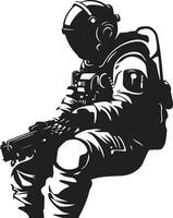 Null Schwere Forscher Astronaut Vektor Symbol Orbital Reisende schwarz Astronaut Emblem