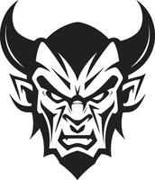 satanisch starren schwarz Logo Symbol von aggressiv Teufel s Gesicht wütend Inferno Vektor schwarz Symbol von Teufel s Aggression