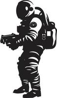 galaktisk banbrytare astronaut hjälm symbol interstellär äventyrare svart Plats logotyp vektor