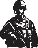 heroisch Entschlossenheit schwarz bewaffnet Soldat Logo Design wachsam Schutz Vektor Soldat schwarz Symbol