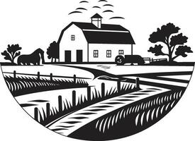 Natur s Oase landwirtschaftlich Bauernhaus Symbol Ernte Horizont schwarz Vektor Logo zum Bauernhof Leben