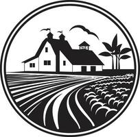 Felder von viel landwirtschaftlich Bauernhaus Symbol Bauernhaus Aussicht schwarz Vektor Logo zum ländlich Leben