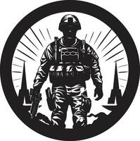 krigare styrka vektor arméman emblem i svart militant precision väpnad krafter svart logotyp design
