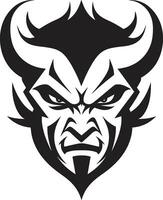 infernalisk vrede aggressiv jäkel s ansikte vektor emblem olycksbådande hot svart logotyp ikon av jäkel s anlete
