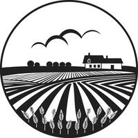 organisch Felder Emblem landwirtschaftlich Bauernhaus Vektor Logo ländlich Rückzug Bauernhaus Logo im schwarz Vektor Design