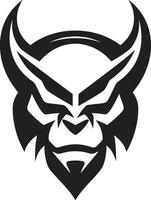 infernalisk raseri aggressiv jäkel s ansikte vektor emblem illvillig blick svart logotyp ikon av jäkel s anlete