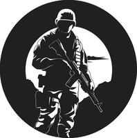 Schlacht Wächter bewaffnet Krieger schwarz Logo Defensive Wachsamkeit Vektor schwarz Soldat