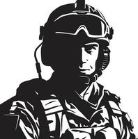 Krieger Stärke Vektor Soldat Emblem im schwarz militant Präzision bewaffnet Kräfte schwarz Logo Design