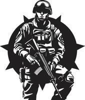 Wächter Tapferkeit schwarz Soldat Symbol Design Kampf Präzision Vektor bewaffnet Kräfte Logo