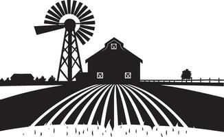 fält lugn jordbruks svart logotyp rustik arv vektor bondgård emblem