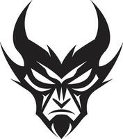 sündig Emblem aggressiv Teufel s Gesicht im schwarz bösartig starren Teufel s Gesicht Vektor Symbol