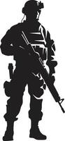 slåss vakt väpnad krigare svart logotyp defensiv vaksamhet vektor svart soldat