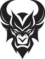 feurig Böswilligkeit aggressiv Teufel s Gesicht im ikonisch Vektor satanisch starren schwarz Logo Symbol von aggressiv Teufel s Gesicht