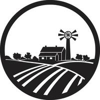 ländlich Aussicht landwirtschaftlich Logo Design Gehöft Wesen schwarz Vektor Emblem