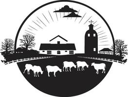 Landschaft Erbe schwarz Vektor Logo zum Bauernhöfe Heimstätte Horizont landwirtschaftlich Bauernhaus Emblem
