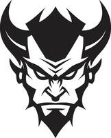 höllisch Grinsen aggressiv Teufel s Gesicht Logo Design dämonisch Eindruck schwarz Symbol von Teufel s Antlitz vektor