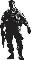 taktisch Verteidiger Soldat Symbol im schwarz Vektor strategisch Wächter bewaffnet Soldat Emblem Design
