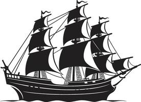 mythisch Reise schwarz Schiff Emblem Design Antiquität Seeleute uralt Schiff im schwarz vektor