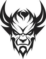 satanisk stirra aggressiv svart jäkel s ikon rasande inferno vektor svart logotyp av jäkel s ansikte