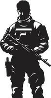 Verteidiger s Präzision schwarz Soldat Emblem Kampf Mahnwache bewaffnet Kräfte Vektor Design