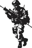 taktisk försvarare arméman ikon i svart vektor strategisk väktare väpnad soldat emblem design