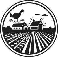 Landschaft Oase landwirtschaftlich Bauernhaus Emblem Bauernhaus Erbe Vektor Logo im schwarz Design