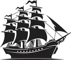 historisk sjöfarare vektor fartyg ikon i svart gammal resa svart fartyg emblem