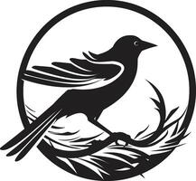 Nest Weber Vektor Symbol Design Flug Nest schwarz Vogel Logo Symbol