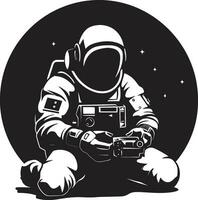 stellar Reisende schwarz Helm Symbol Null Schwere Forscher Astronaut Emblem vektor