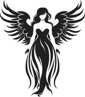 göttlich Gelassenheit schwarz Engel Logo Design ätherisch Bote Vektor geflügelt Symbol