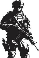 Verteidiger s Entschlossenheit bewaffnet Mann schwarz Emblem strategisch Verteidiger schwarz Vektor Soldat Logo