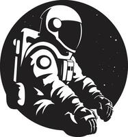 kosmos banbrytare svart hjälm logotyp galaktisk explorer astronaut emblem design vektor